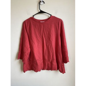 j. jill Salmon Pink Poppy 3/4 Sleeve Eyelet Tunic Shirt M